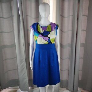 Brannan Women's Blue, Green White, Purple, Back Zip Midi Dress Size 10